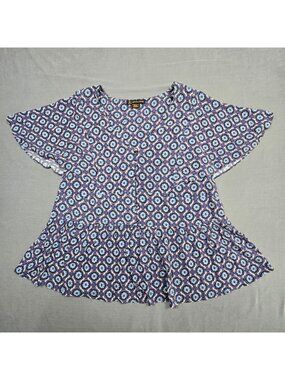Love & Legend Womens 14 Purple Floral Print Short Sleeve Peplum Blouse